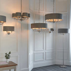 Highclere Bright Nickel 8-Light Pendant Light with Charcoal Linen Shades