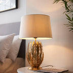 Delphine 1-Light Gold Leaf Floral Table Lamp with Fabric Shade