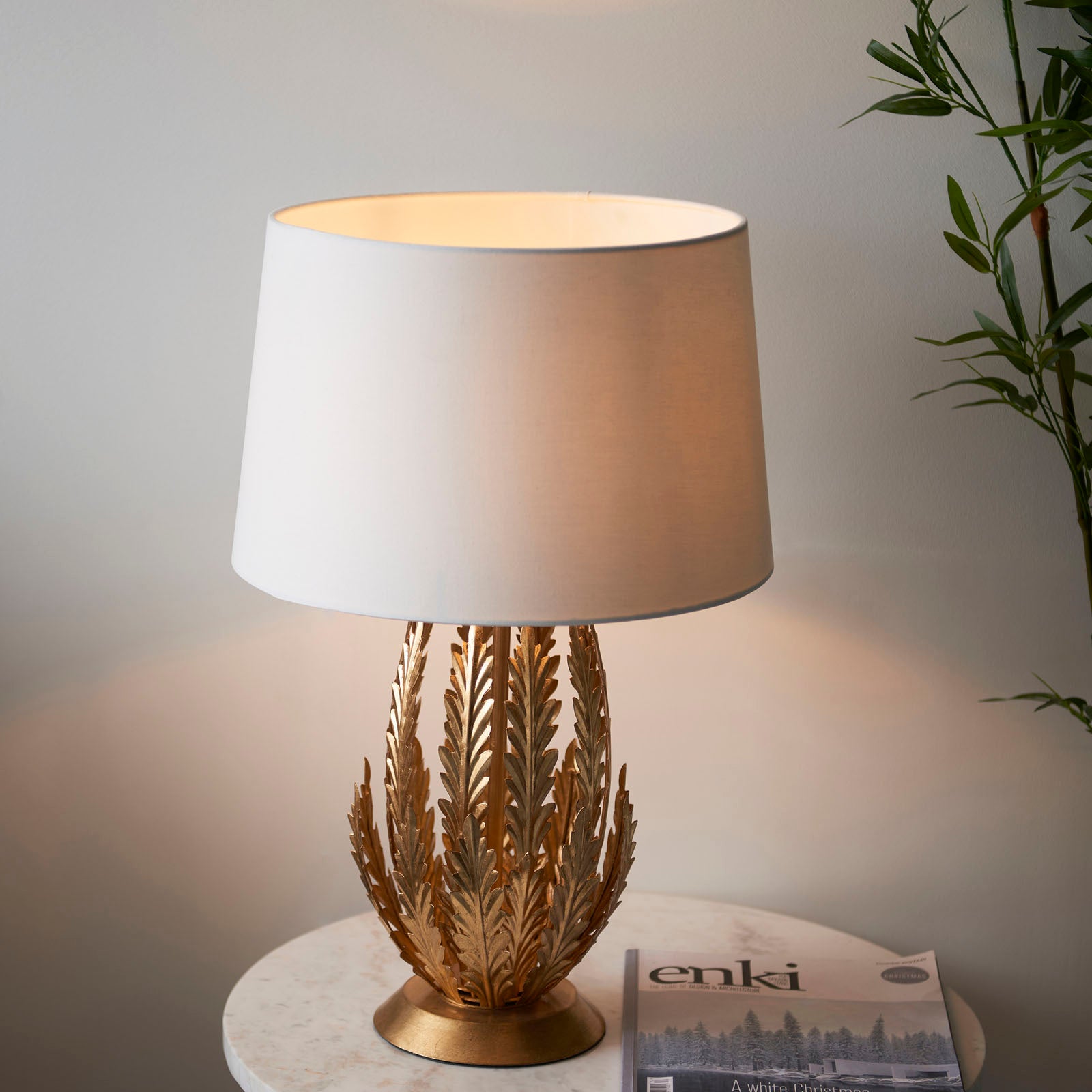 Delphine 1-Light Gold Leaf Floral Table Lamp with Fabric Shade
