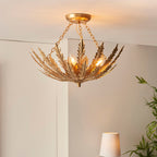 Delphine 3-Light Gold Leaf Floral Semi-Flush Mount