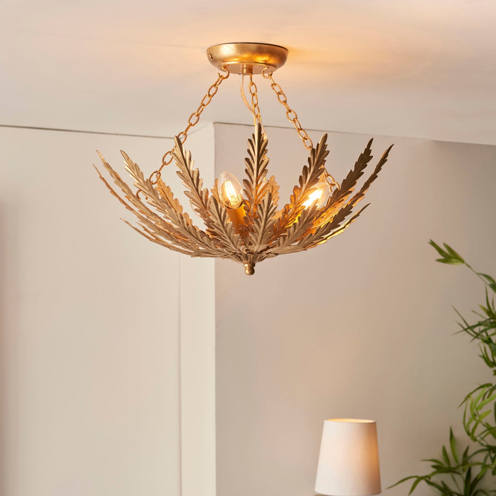 Delphine 3-Light Gold Leaf Floral Semi-Flush Mount