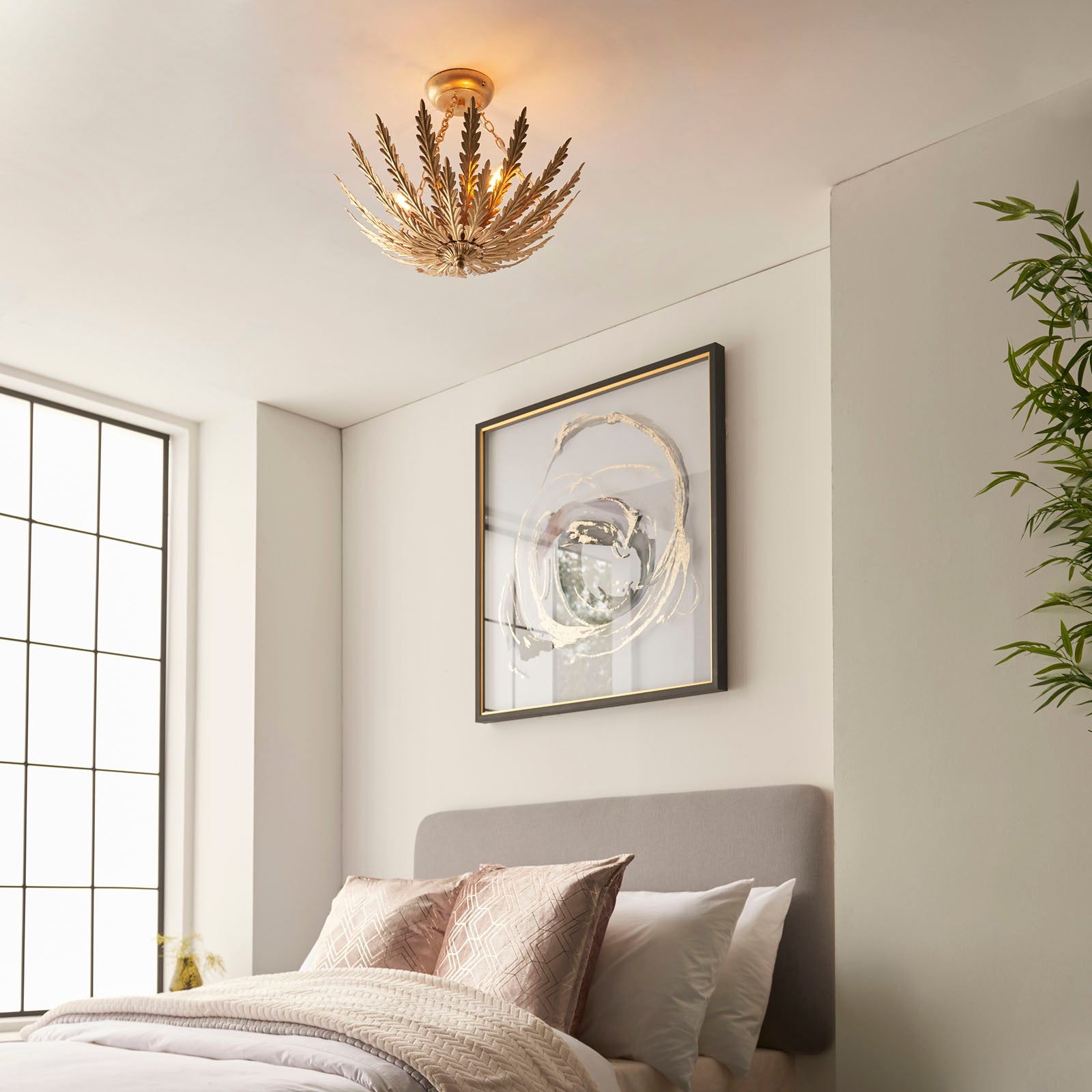 Delphine 3-Light Gold Leaf Floral Semi-Flush Mount