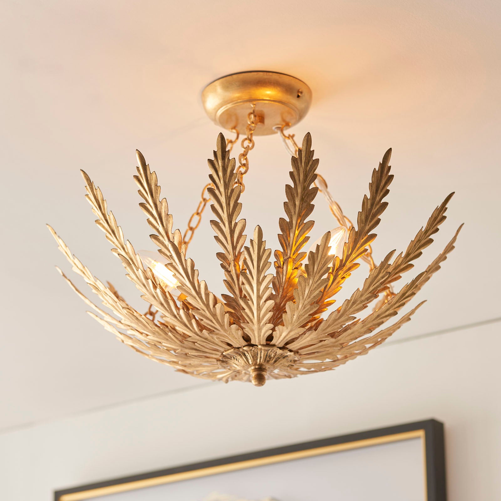 Delphine 3-Light Gold Leaf Floral Semi-Flush Mount