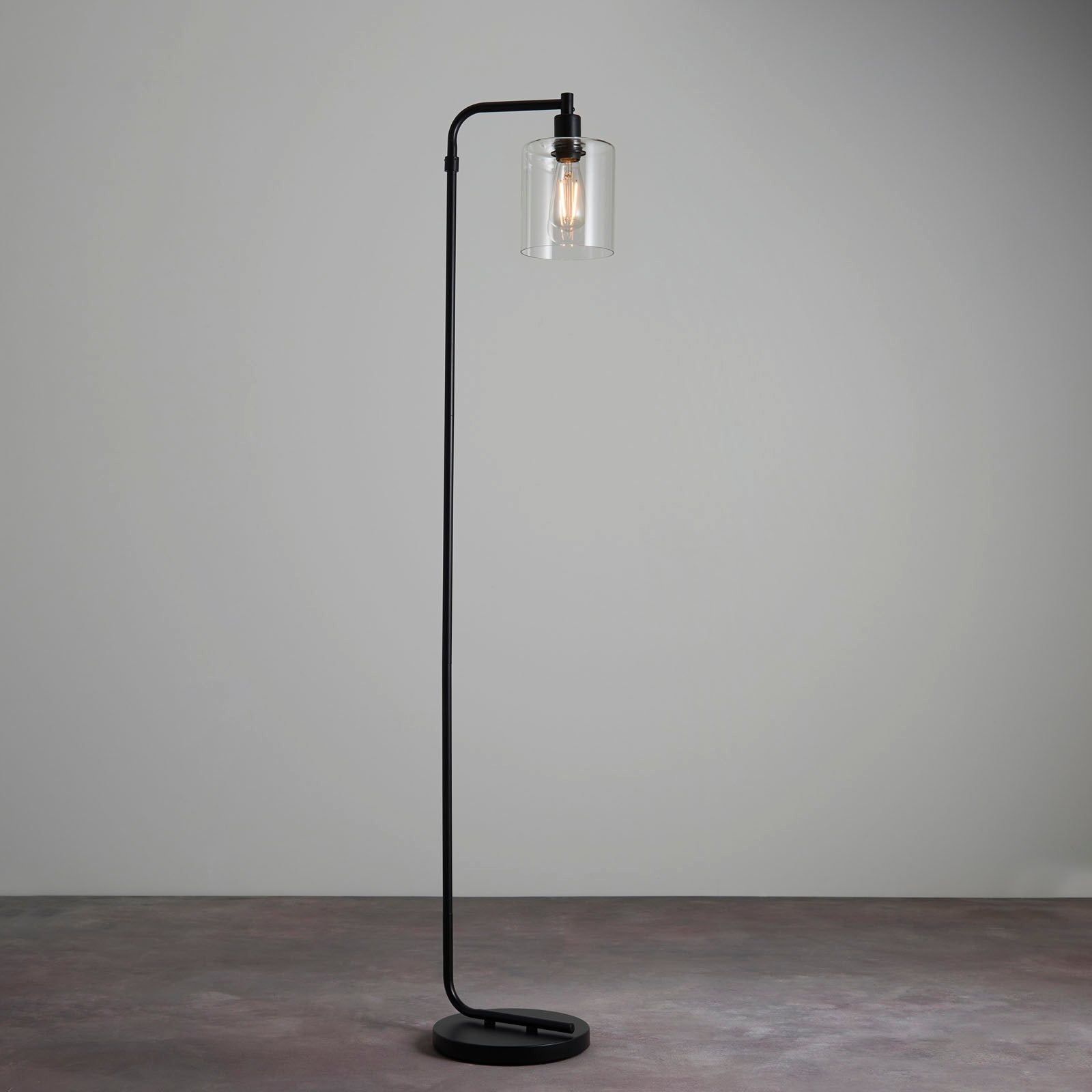 Toledo Matt Black Floor Lamp (Clear Glass Shade)