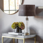 Winslet 1-Light Table Lamp with Clear Glass Base & Grey Velvet Shade