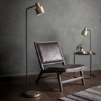 Mayfield Antique Brass & Black Industrial Floor Lamp with On/Off Switch (LED Compatible)