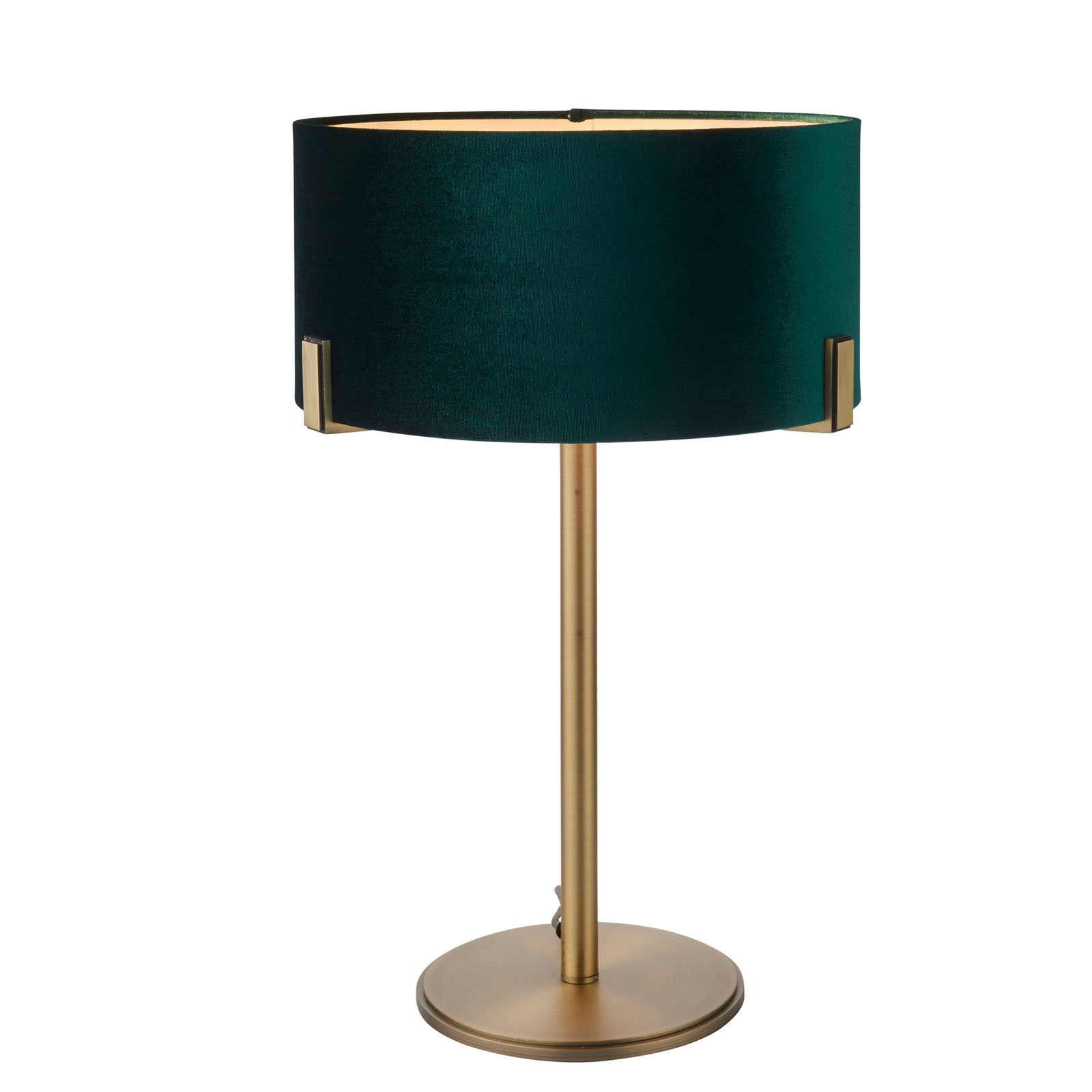 Hayfield Matt Antique Brass Table Lamp with Green Velvet Shade