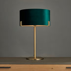 Hayfield Matt Antique Brass Table Lamp with Green Velvet Shade