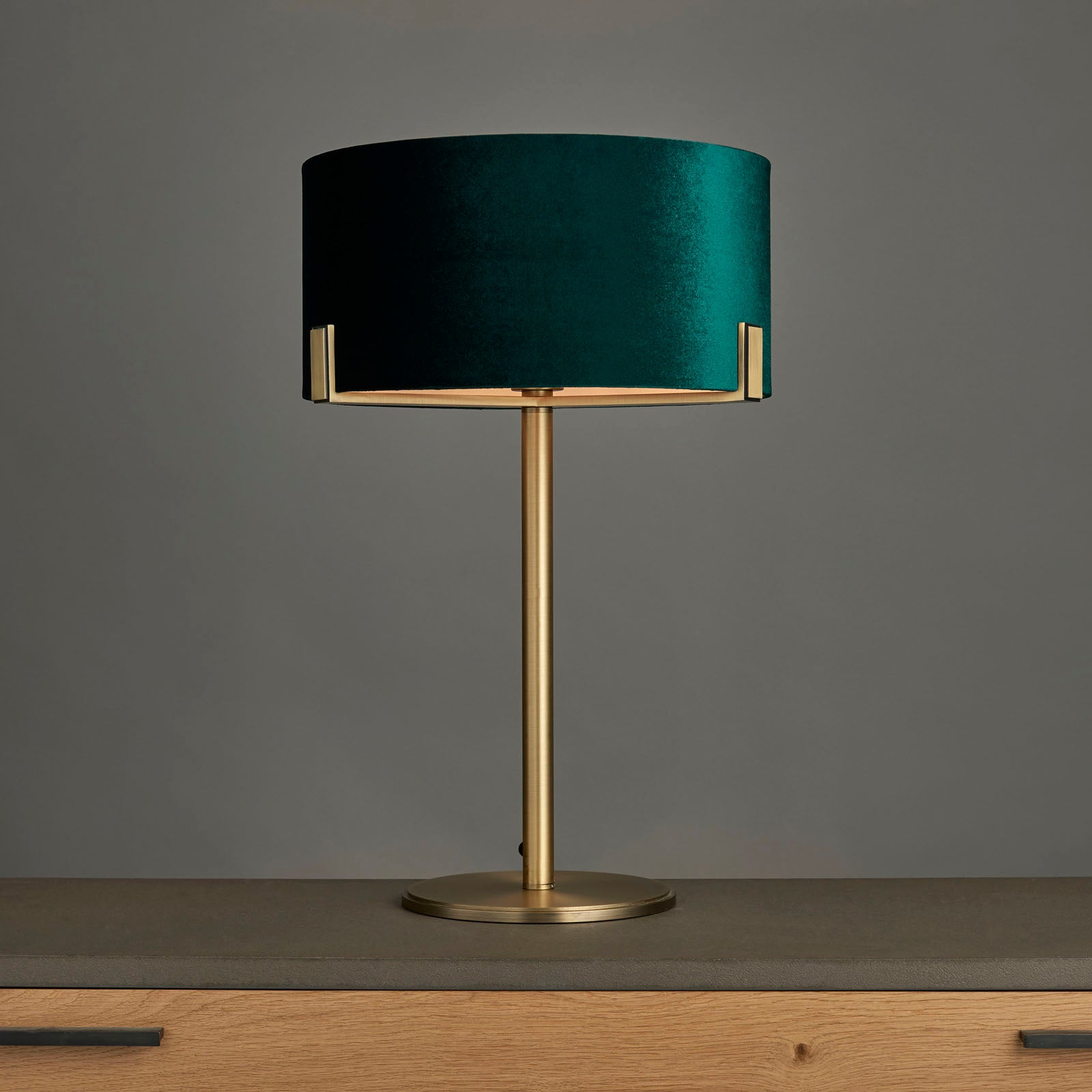 Hayfield Matt Antique Brass Table Lamp with Green Velvet Shade