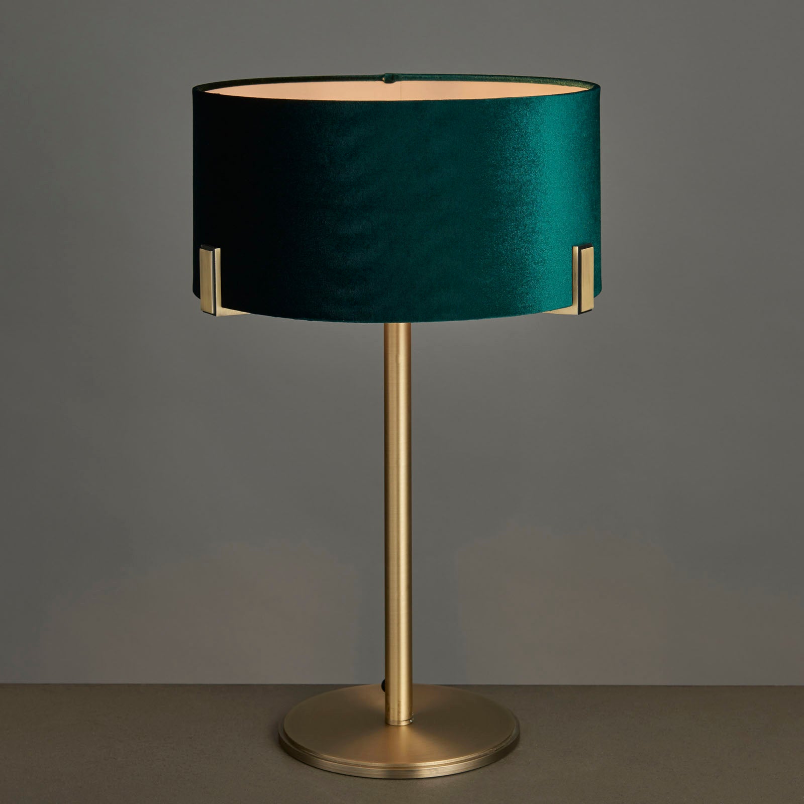 Hayfield Matt Antique Brass Table Lamp with Green Velvet Shade