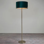 Hayfield Matt Antique Brass Floor Lamp with Green Velvet Shade