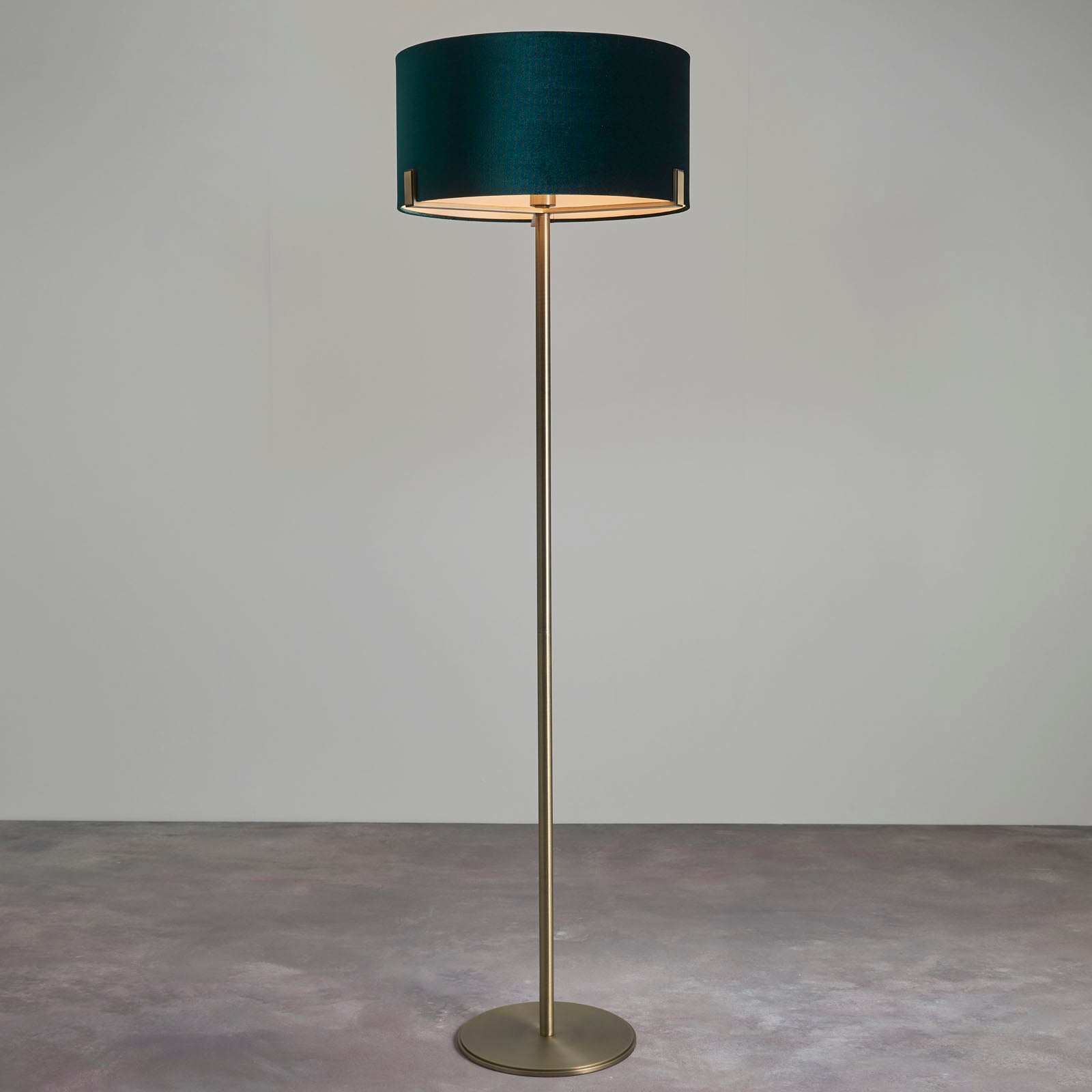 Hayfield Matt Antique Brass Floor Lamp with Green Velvet Shade