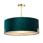 Hayfield Matt Antique Brass 3-Light Pendant Light with Green Velvet Shade