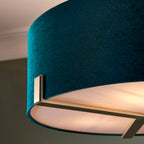 Hayfield Matt Antique Brass 3-Light Pendant Light with Green Velvet Shade