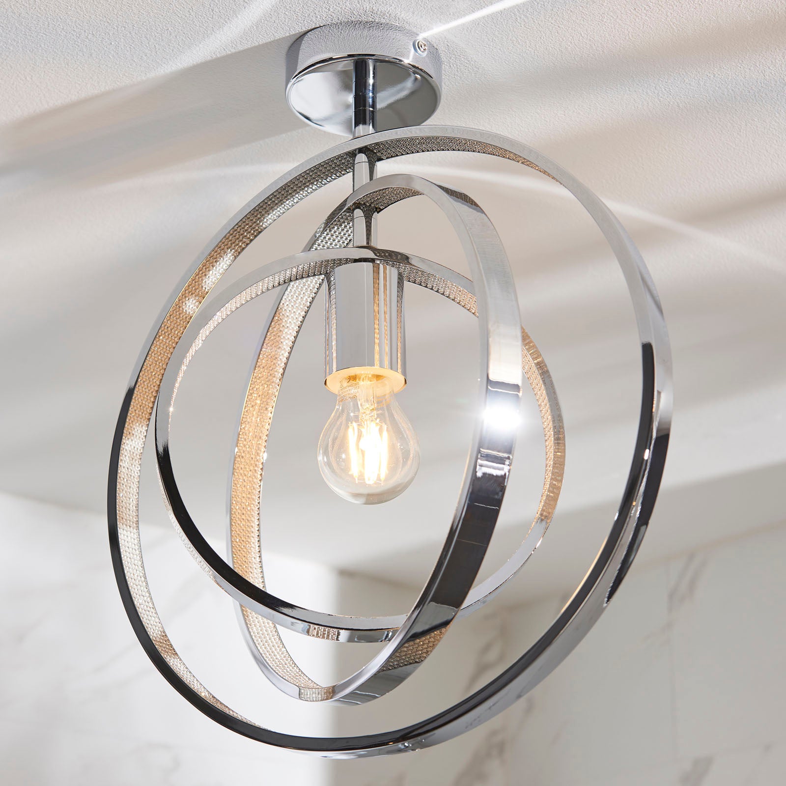 Merola Chrome Adjustable Semi Flush Ceiling Light with Clear Crystals (IP44 Rated)