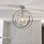 Merola Chrome Adjustable Semi Flush Ceiling Light with Clear Crystals (IP44 Rated)