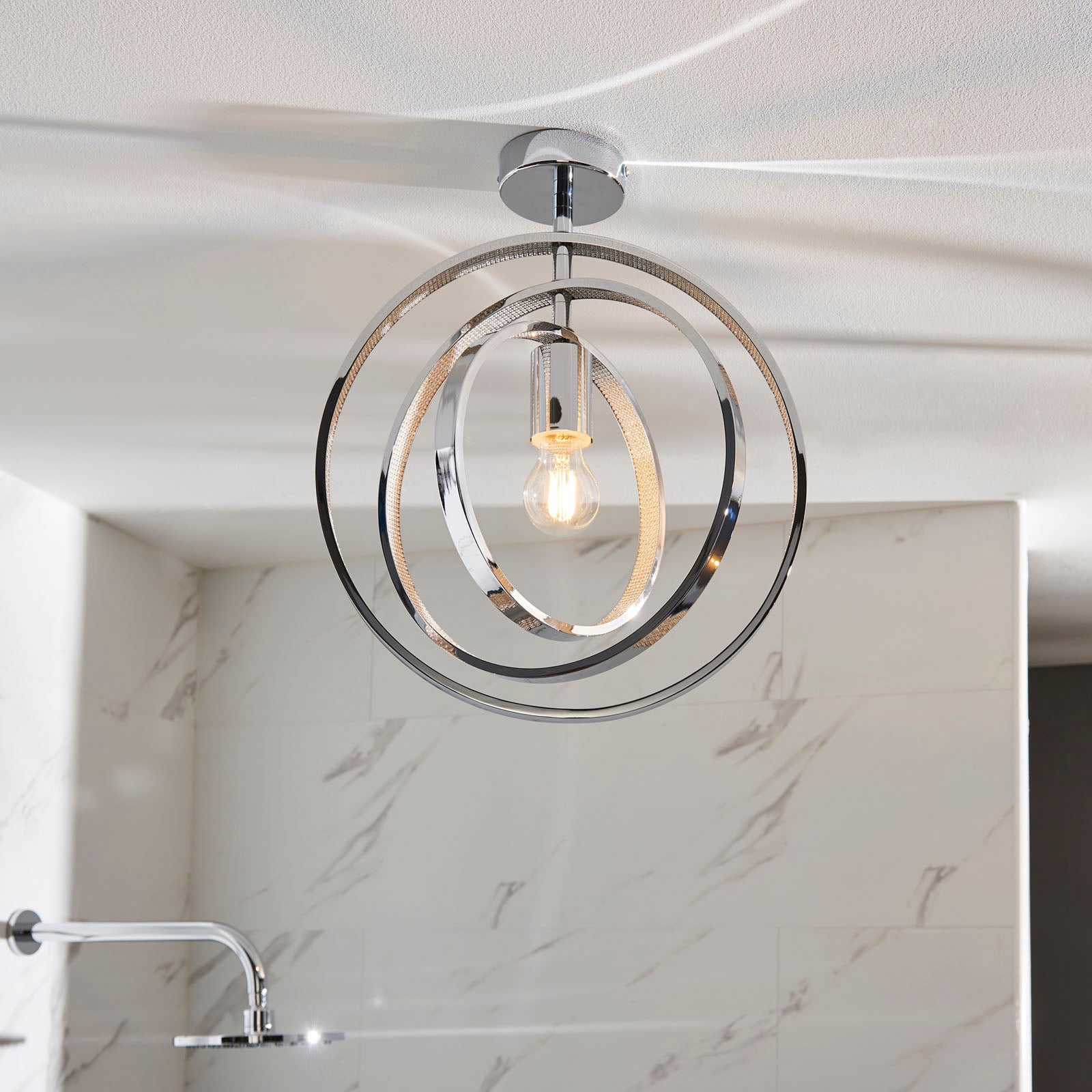 Merola Chrome Adjustable Semi Flush Ceiling Light with Clear Crystals (IP44 Rated)