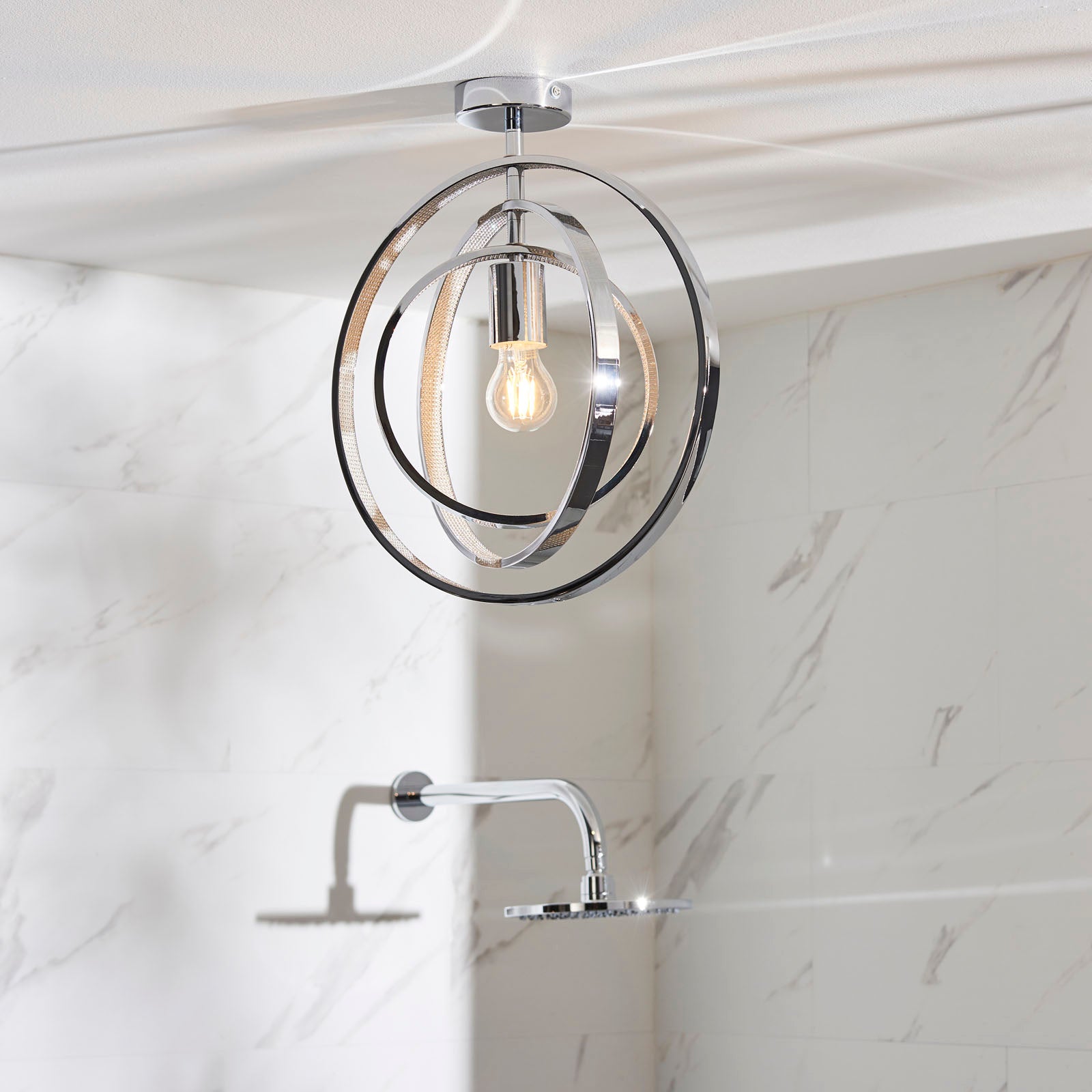 Merola Chrome Adjustable Semi Flush Ceiling Light with Clear Crystals (IP44 Rated)