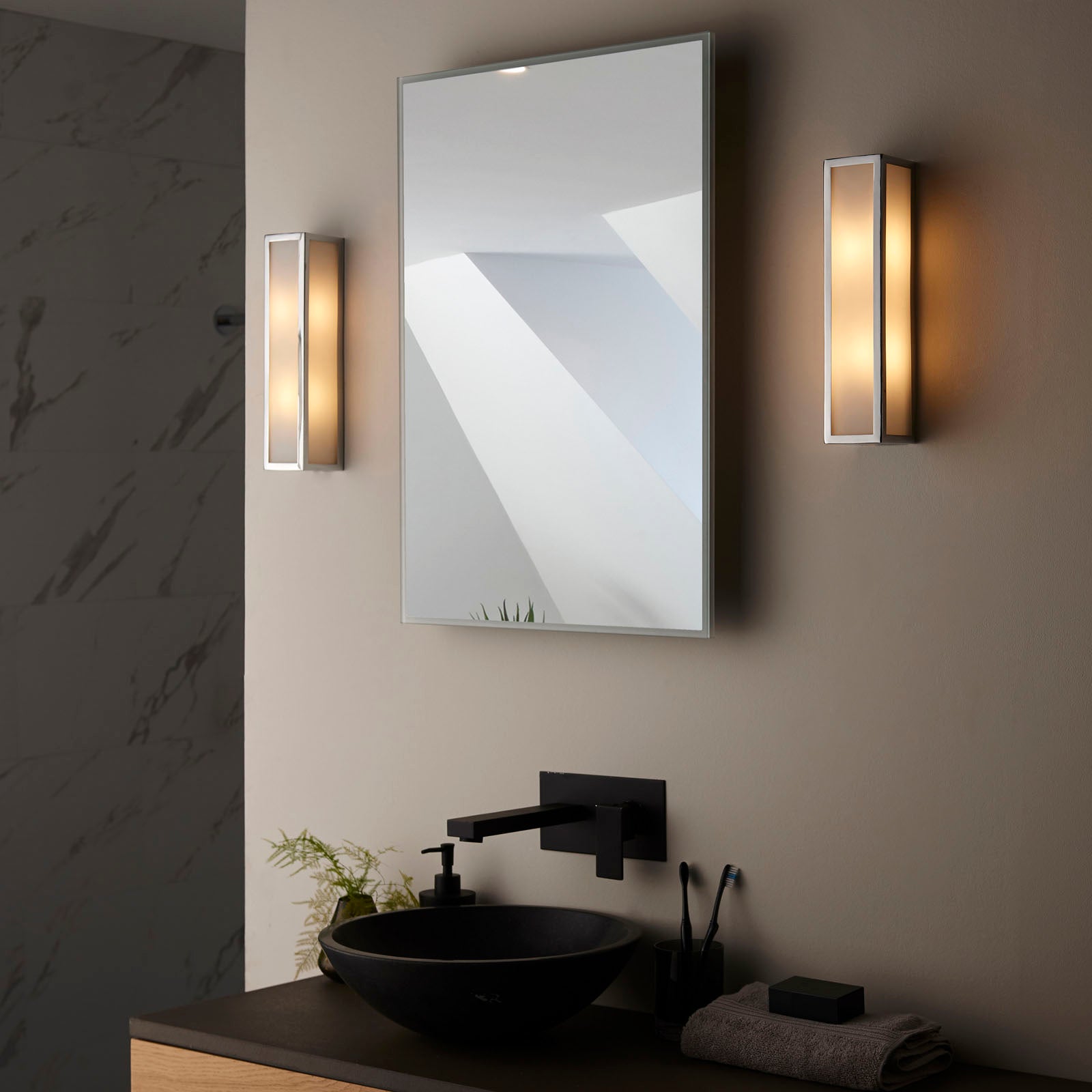 Newham 2-Light Chrome Wall Light with Frosted Glass Diffuser (IP44 Rated)
