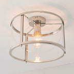 Hopton Bright Nickel Flush Ceiling Light with Clear Glass