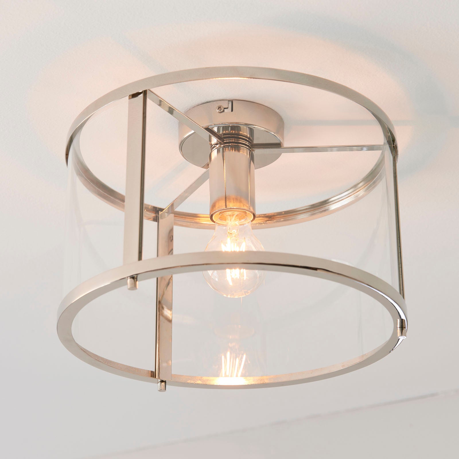 Hopton Bright Nickel Flush Ceiling Light with Clear Glass