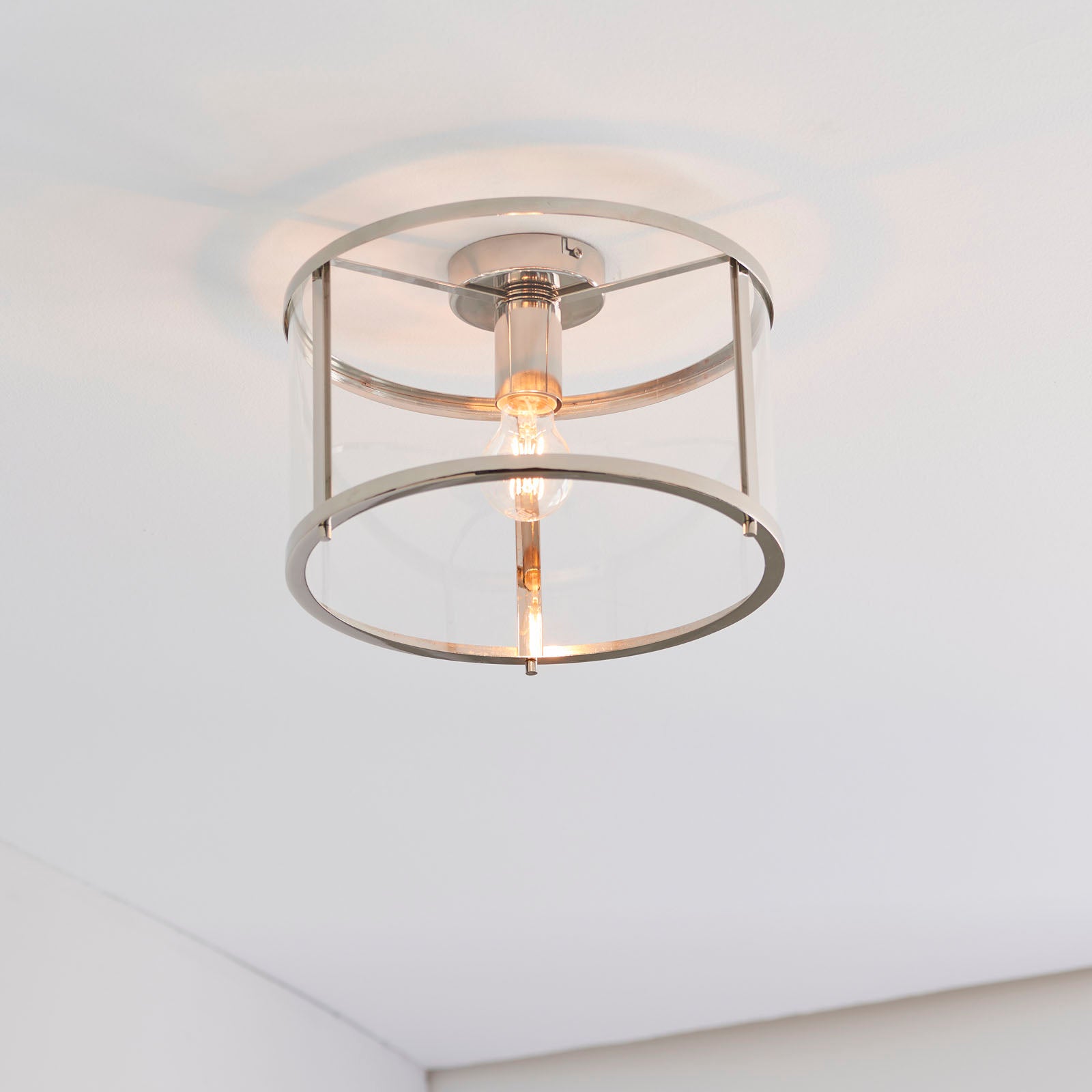 Hopton Bright Nickel Flush Ceiling Light with Clear Glass