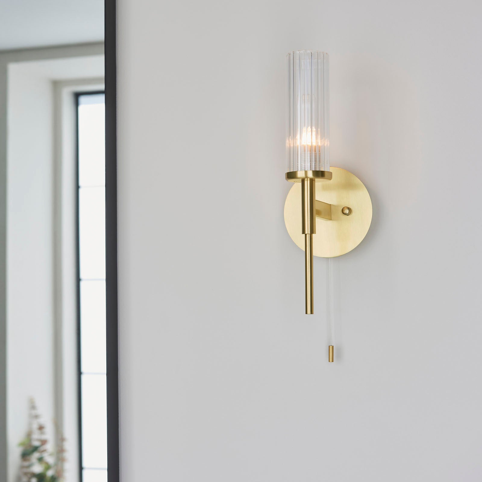 Talo 1-Light Satin Gold Wall Light (Ribbed Glass)
