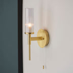 Talo 1-Light Satin Gold Wall Light (Ribbed Glass)