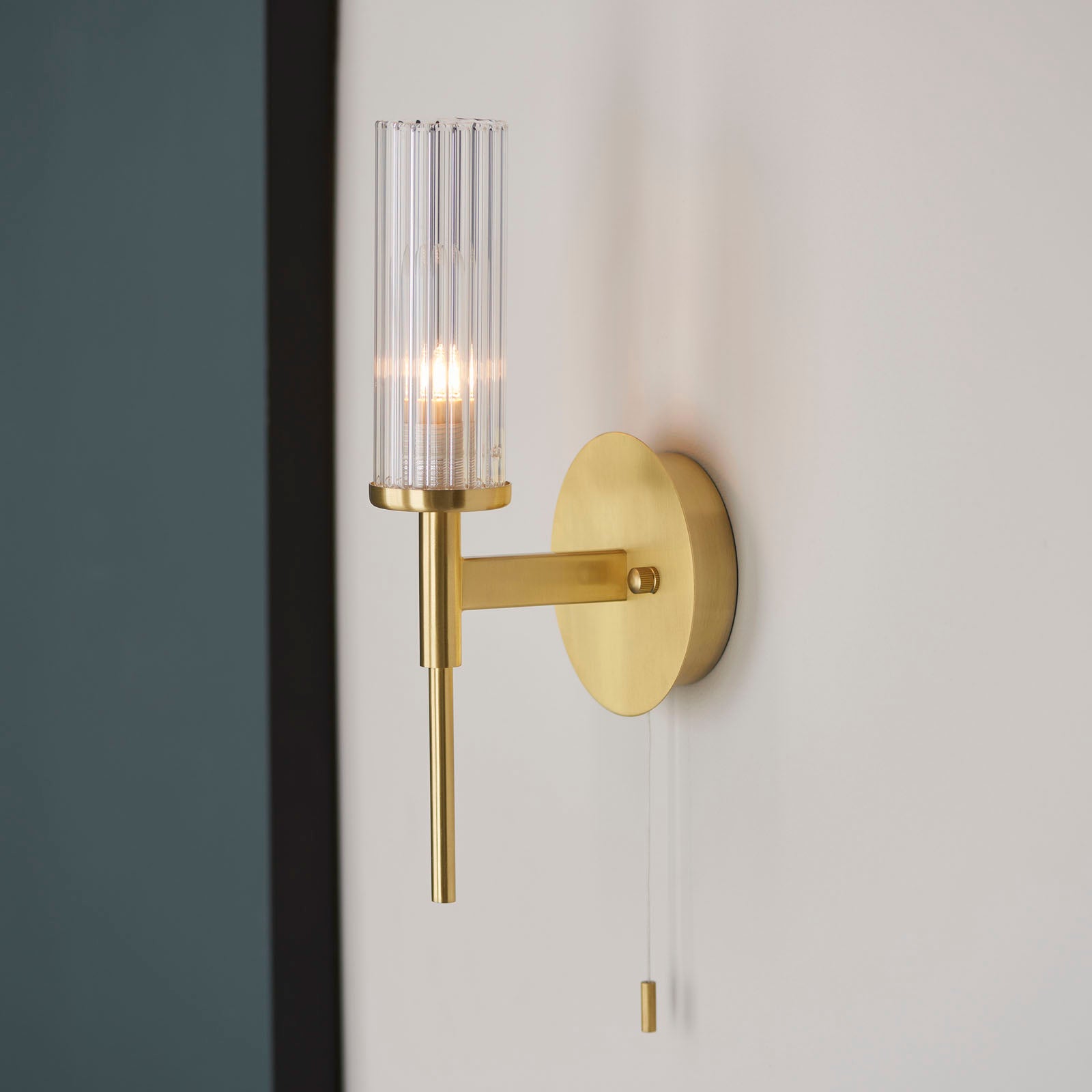Talo 1-Light Satin Gold Wall Light (Ribbed Glass)