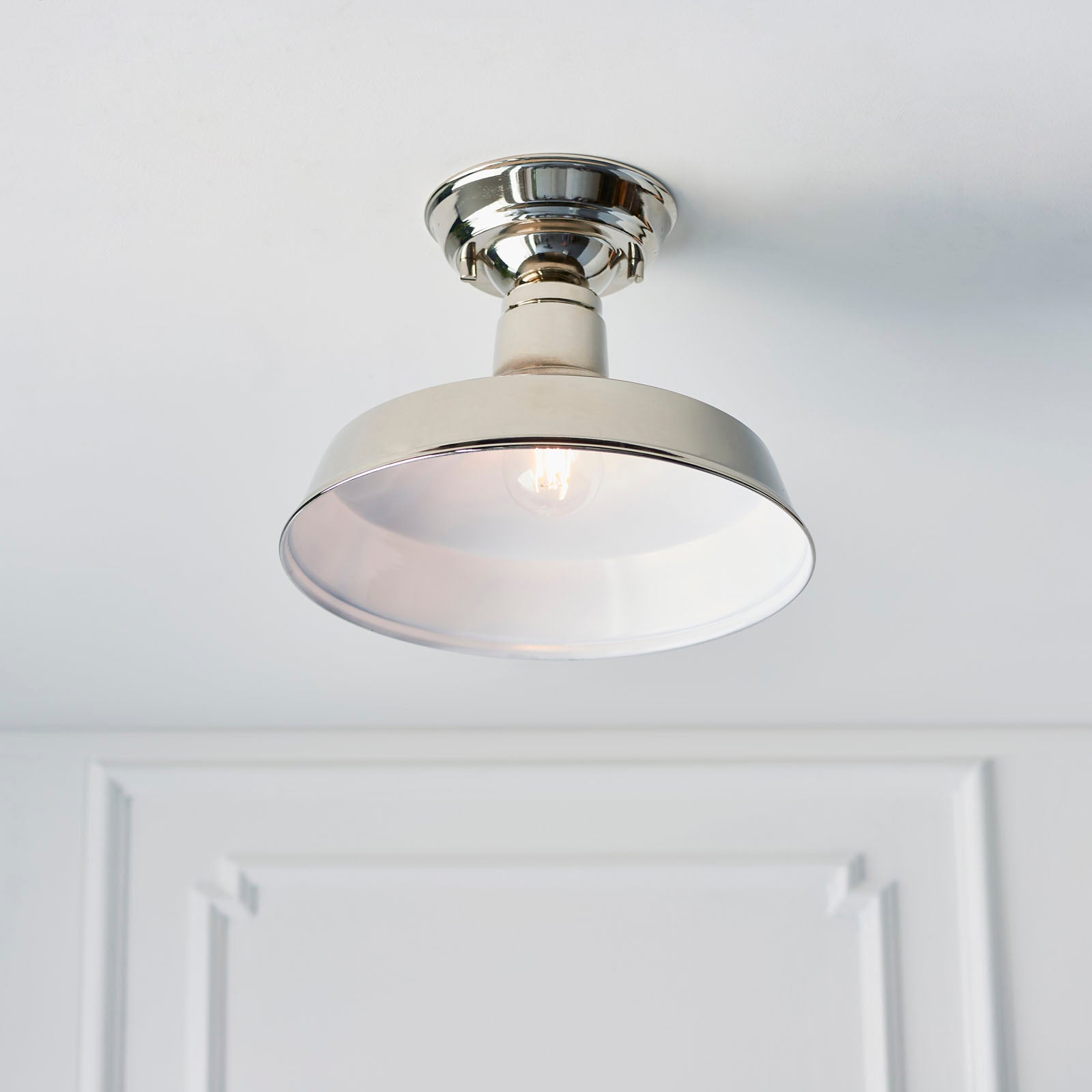Darton 1-Light Dimmable Semi-Flush Mount Light in Polished Nickel & White