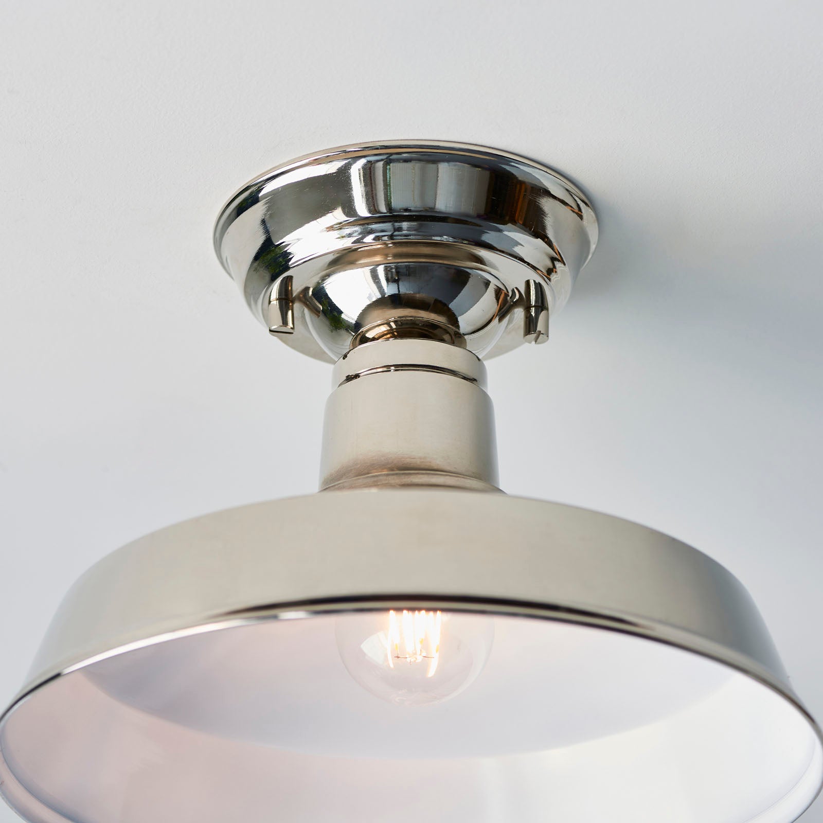 Darton 1-Light Dimmable Semi-Flush Mount Light in Polished Nickel & White