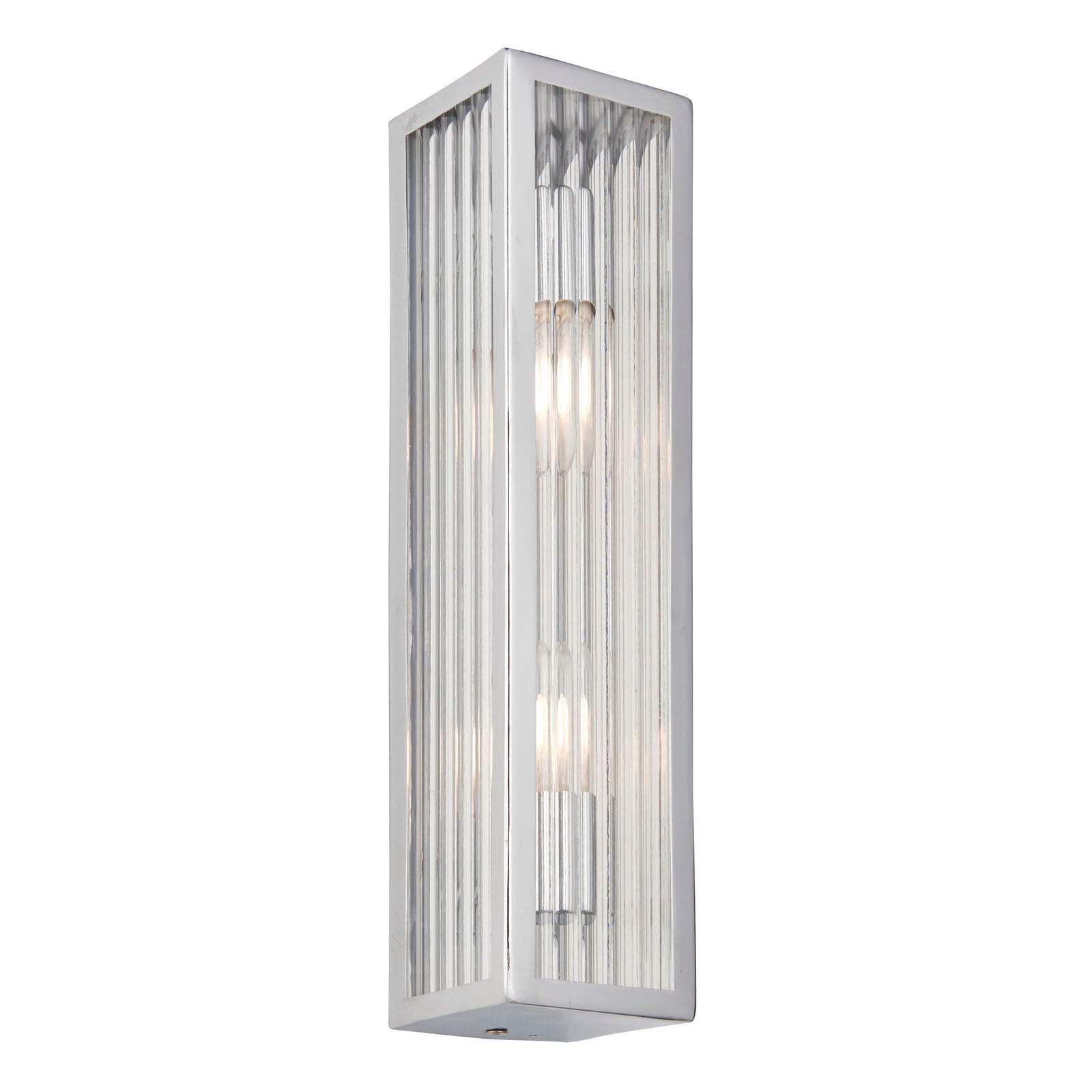 Newham 2-Light Chrome Wall Light with Clear Ribbed Glass Diffuser (IP44 Rated)