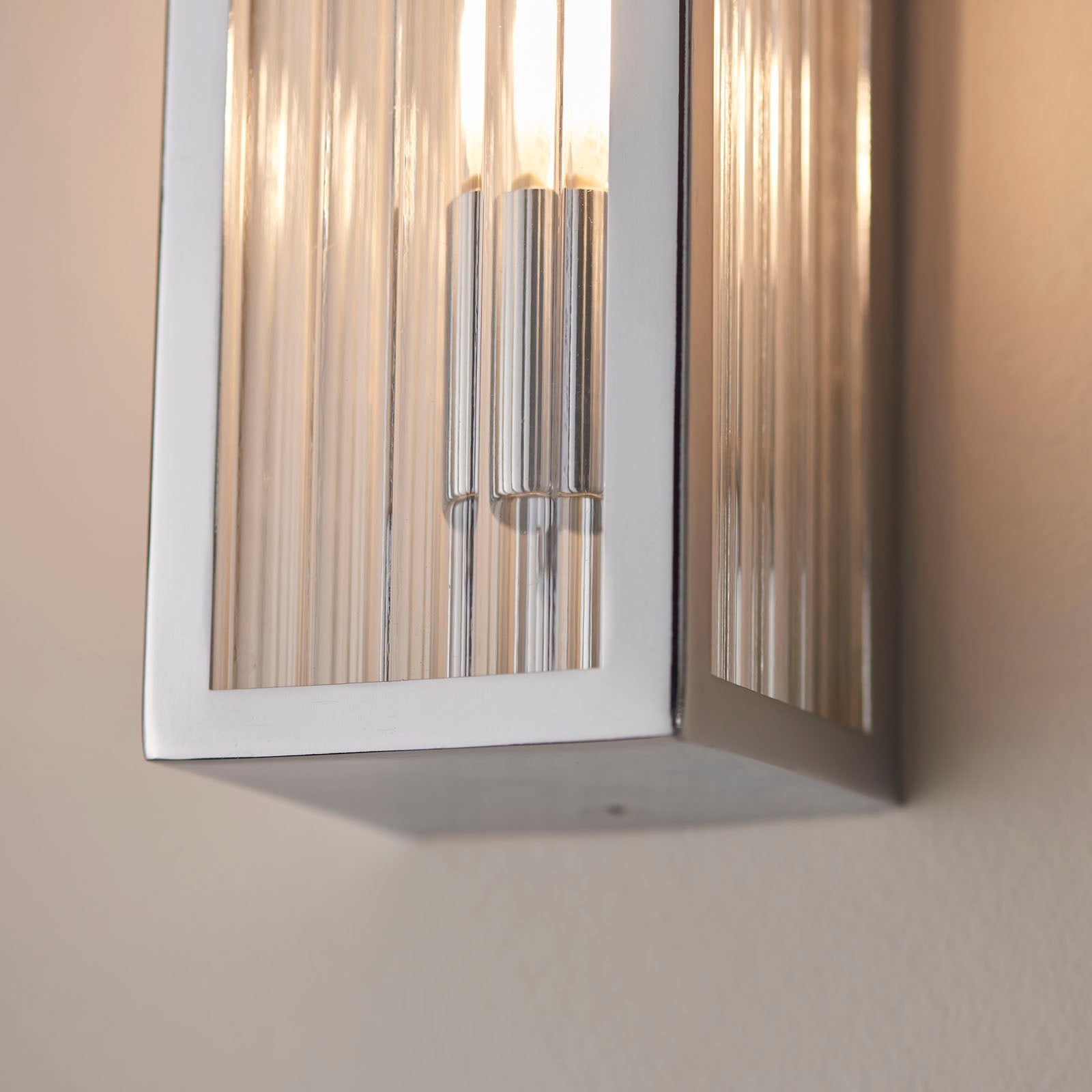 Newham 2-Light Chrome Wall Light with Clear Ribbed Glass Diffuser (IP44 Rated)