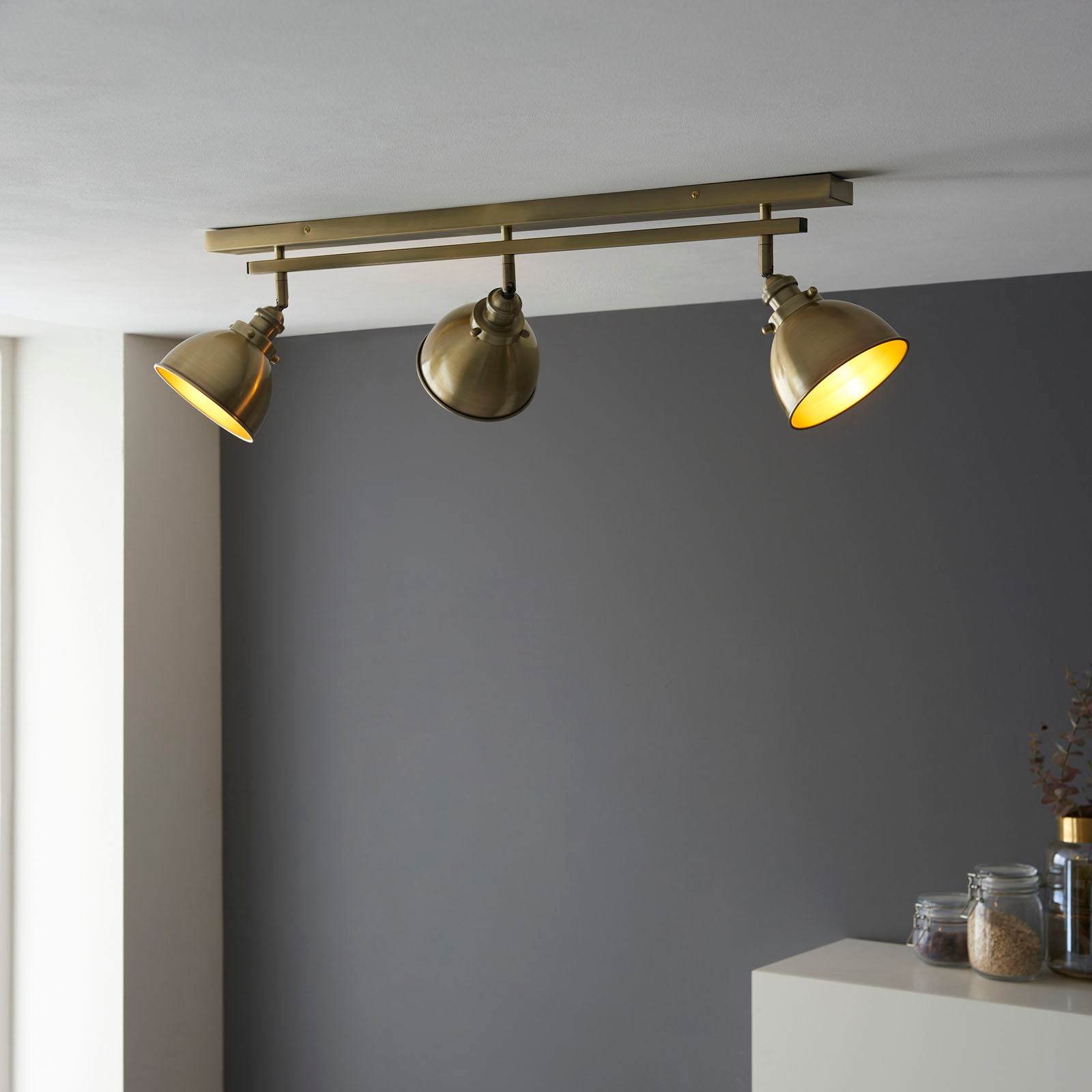 Wyatt 3-Light Antique Brass Industrial Spotlight