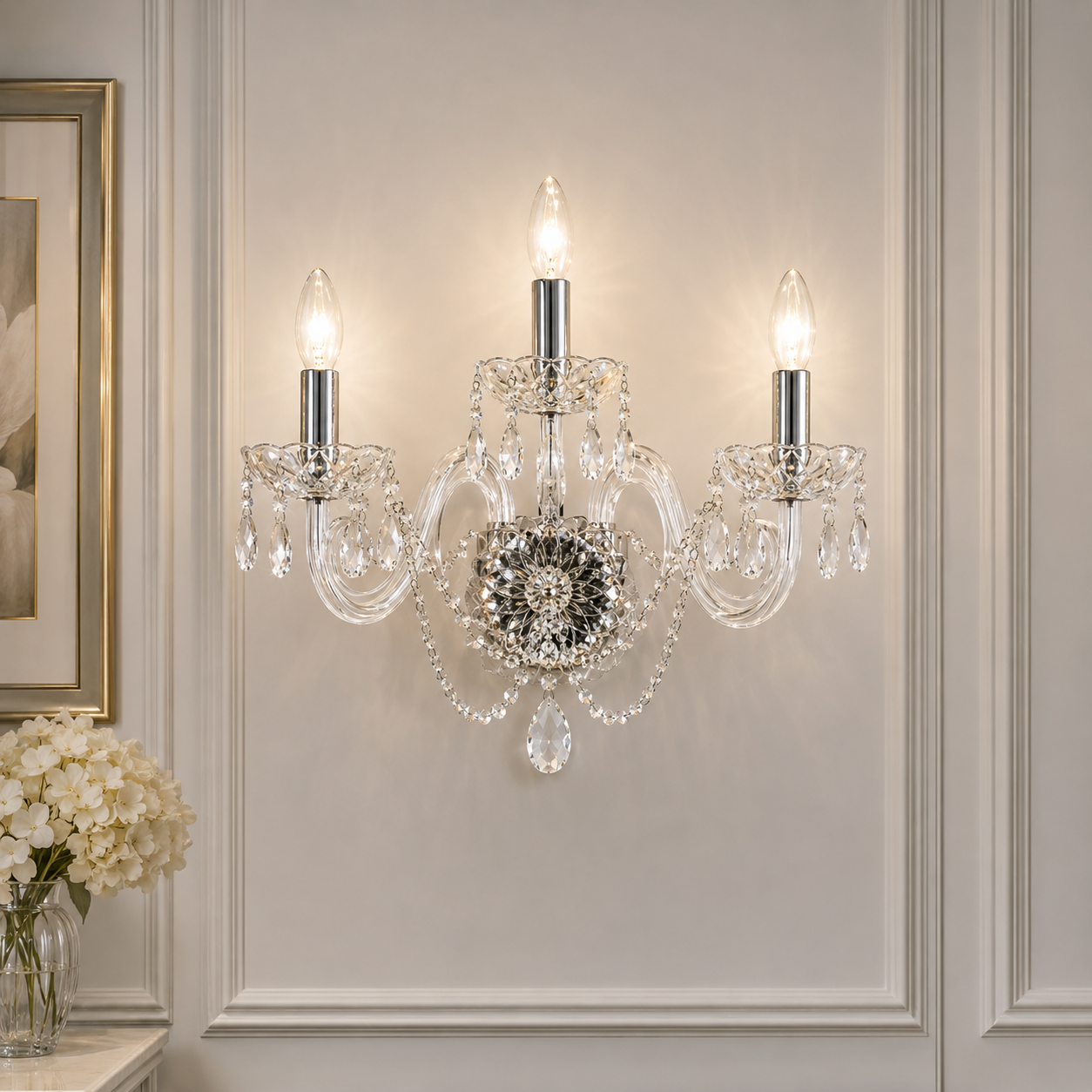 Kolin 3 Light Crystal Wall Nickel Trim