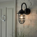 Port Modern Outdoor Wall Light - Caged Metal & Clear Glass