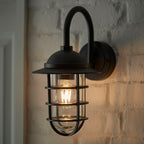 Port Modern Outdoor Wall Light - Caged Metal & Clear Glass