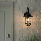 Port Modern Outdoor Wall Light - Caged Metal & Clear Glass