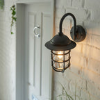 Port Modern Outdoor Wall Light - Caged Metal & Clear Glass