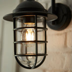 Port Modern Outdoor Wall Light - Caged Metal & Clear Glass