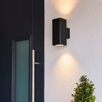 Milton 2-Light Modern Outdoor Wall Light with Textured Black Finish and Clear Glass Diffuser