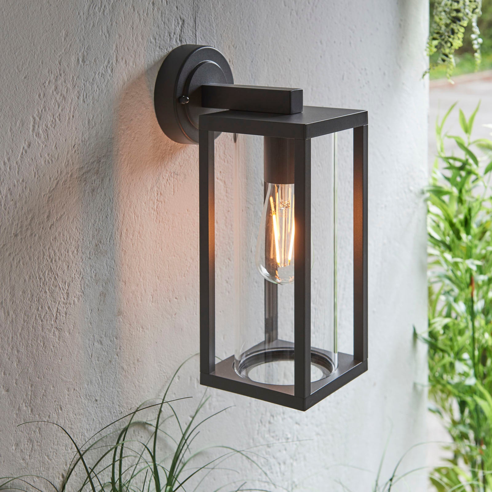 Hamden 1-Light Textured Black Modern Outdoor Wall Light