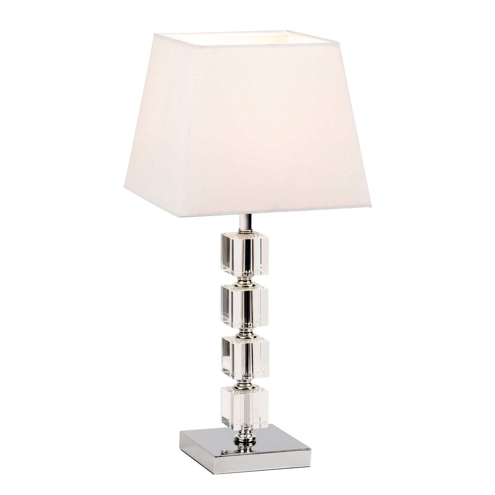 Murford Chrome Table Lamp with Stacked Acrylic Cubes & Cream Shade