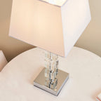 Murford Chrome Table Lamp with Stacked Acrylic Cubes & Cream Shade
