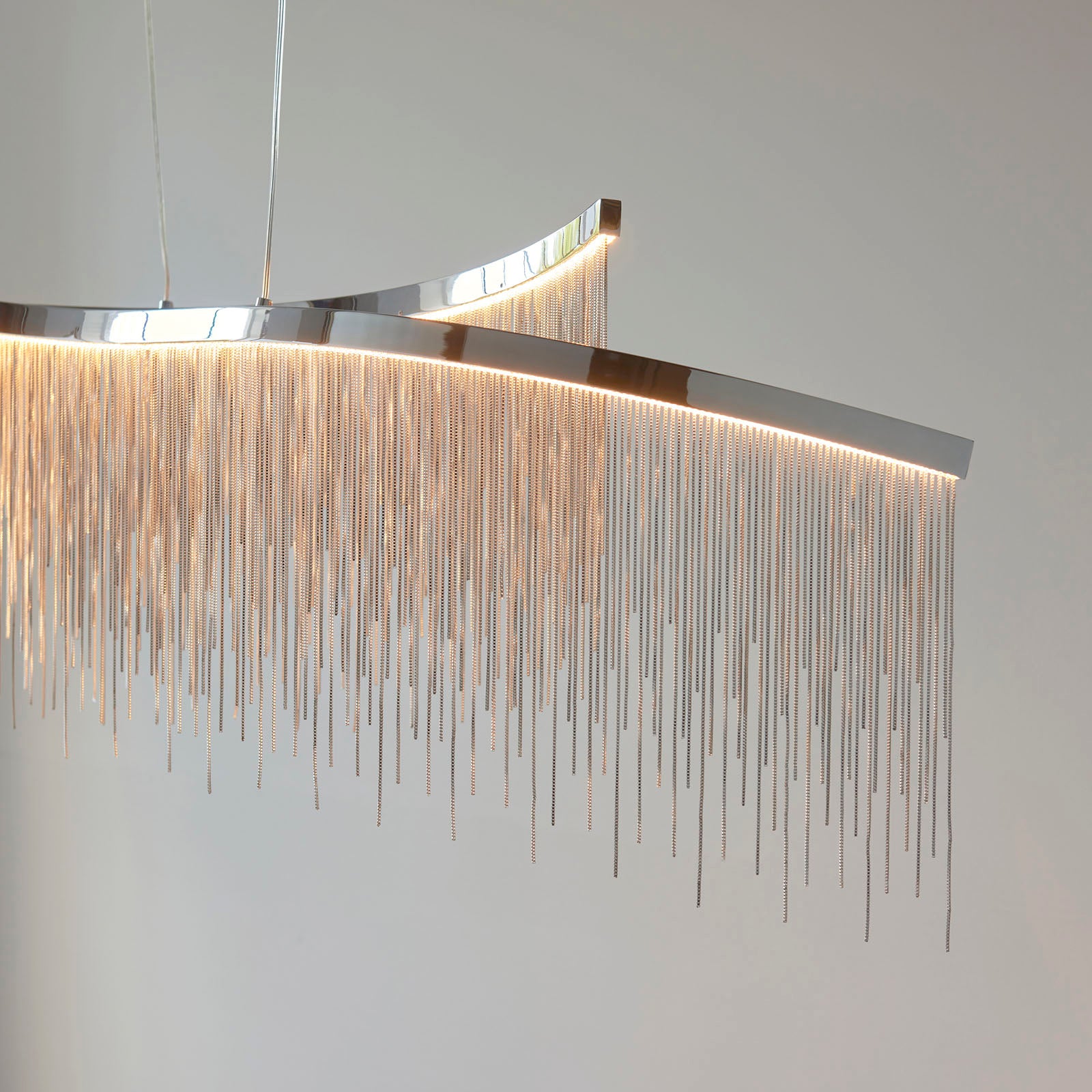 Orphelia Polished Chrome Bar Pendant Light with Cascading Chains