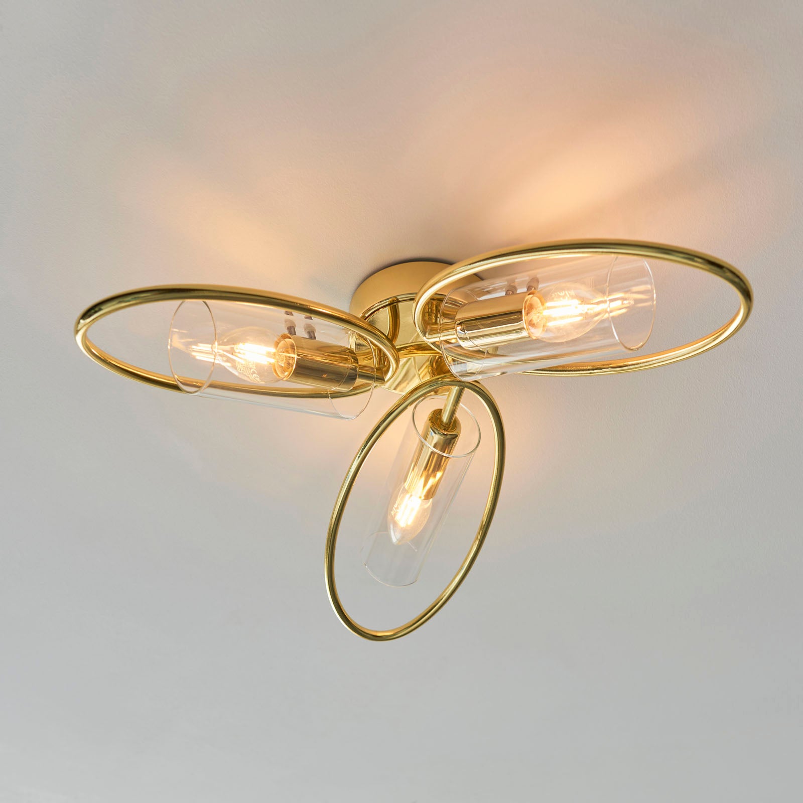 Amari 3-Light Semi-Flush Mount: Polished Brass & Clear Glass (Dimmable)