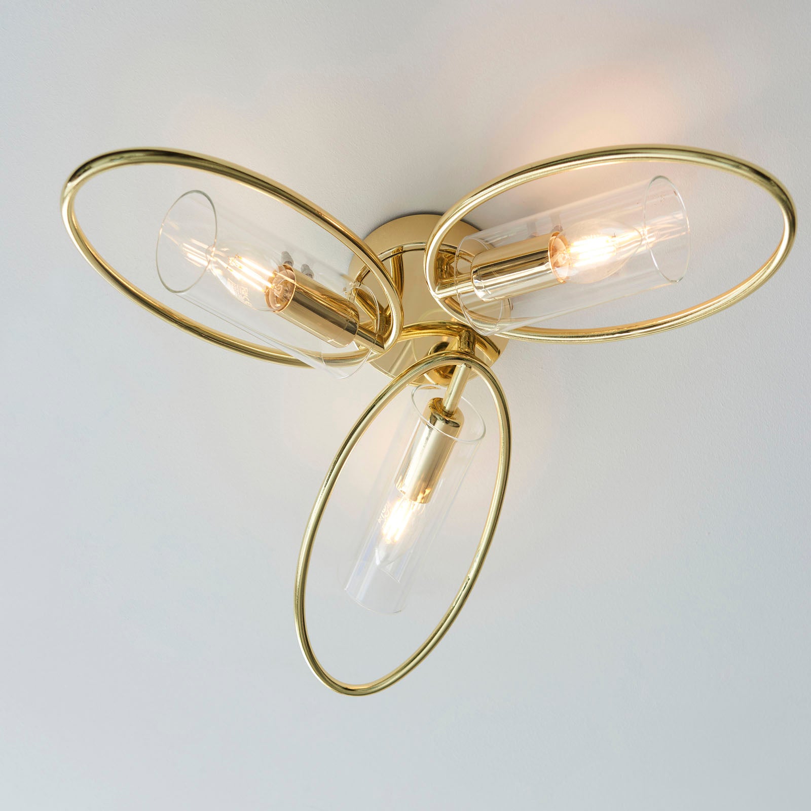 Amari 3-Light Semi-Flush Mount: Polished Brass & Clear Glass (Dimmable)