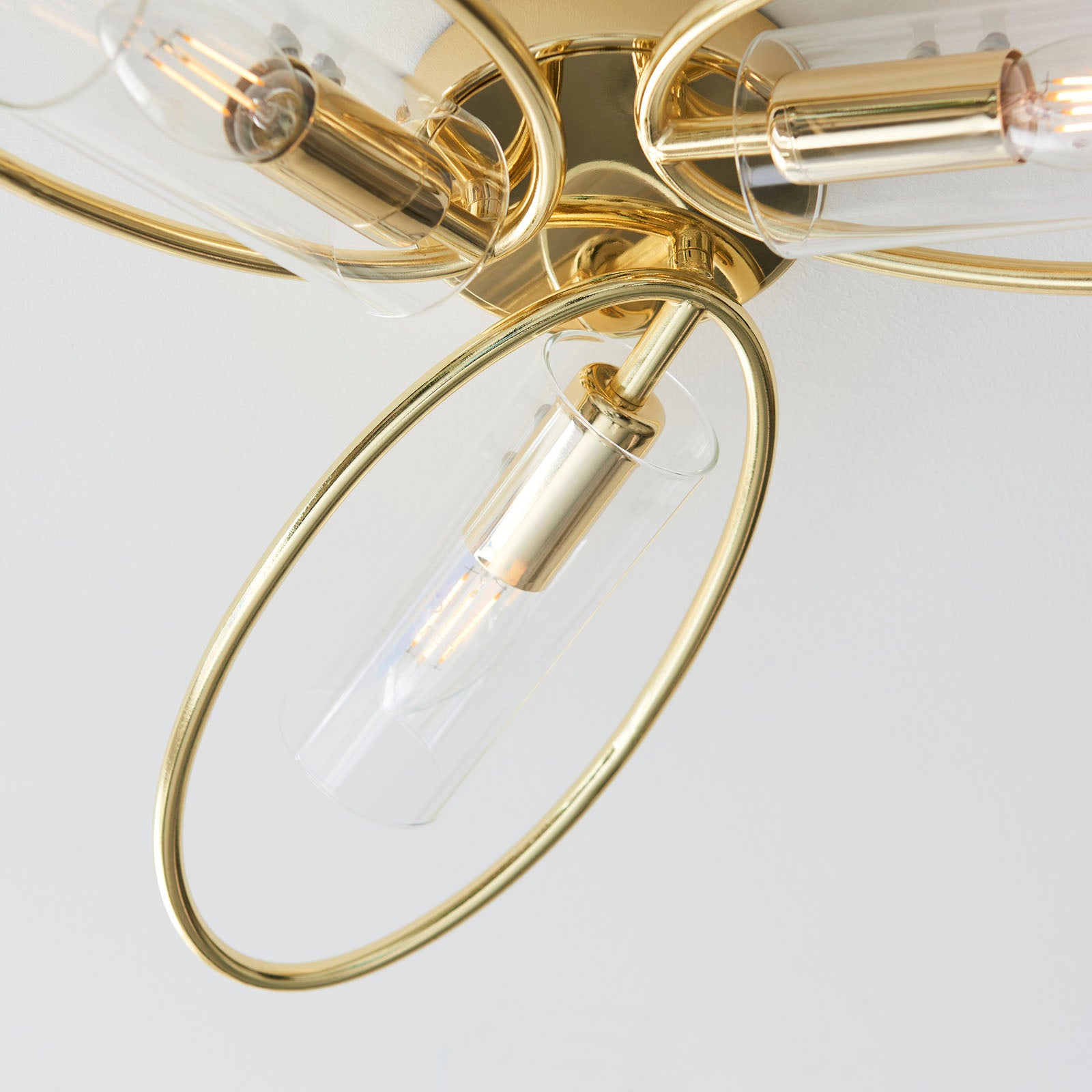 Amari 3-Light Semi-Flush Mount: Polished Brass & Clear Glass (Dimmable)