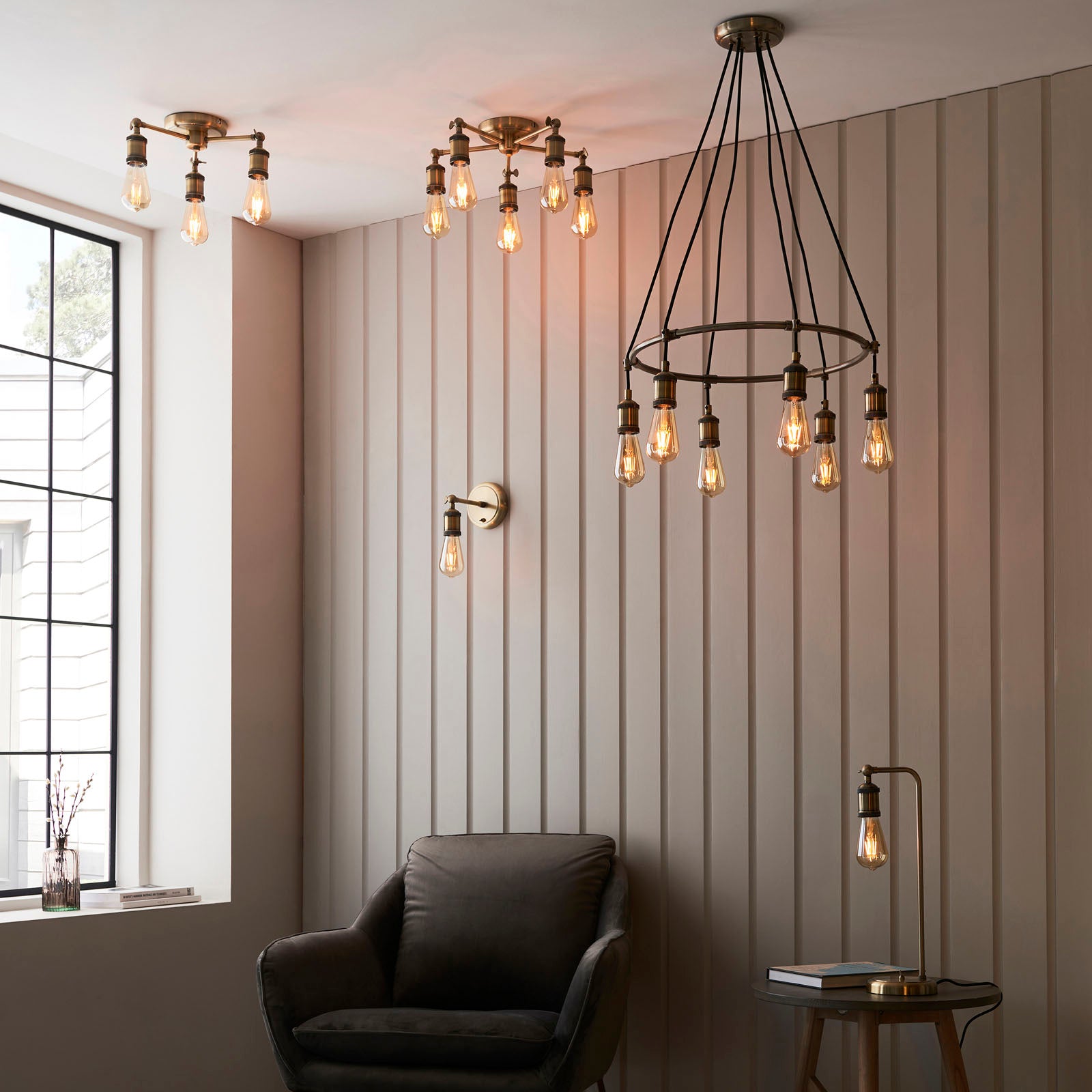 Hal 3-Light Antique Brass Semi-Flush Mount