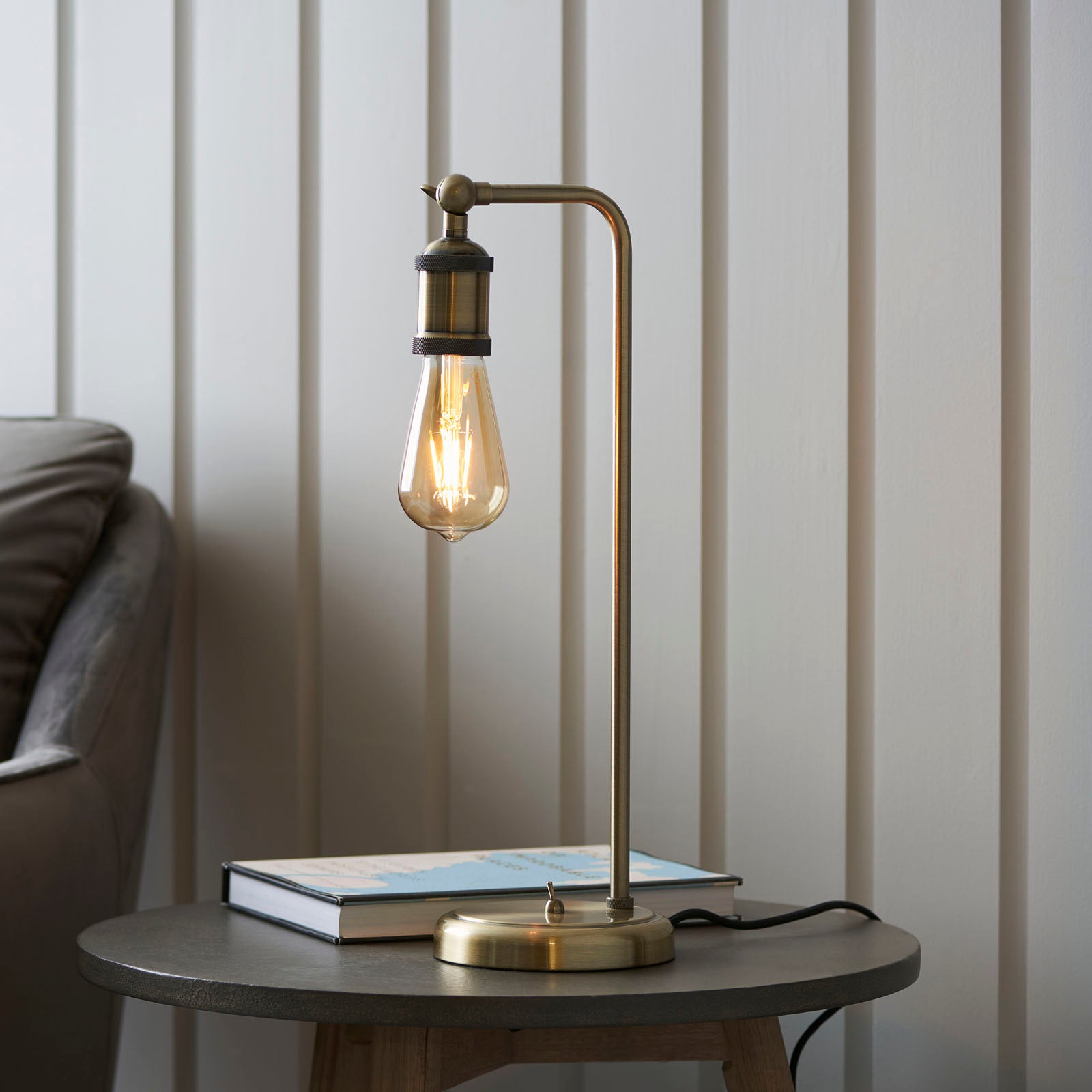 Hal 1-Light Industrial Table Lamp - Antique Brass